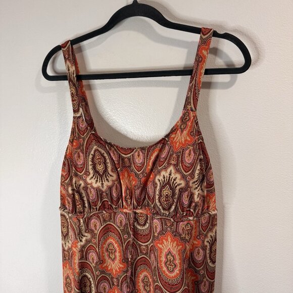 It Figures Swimsuit One Piece 22W Slimming Lined Orange Red Paisley Boho - Picture 2 of 10